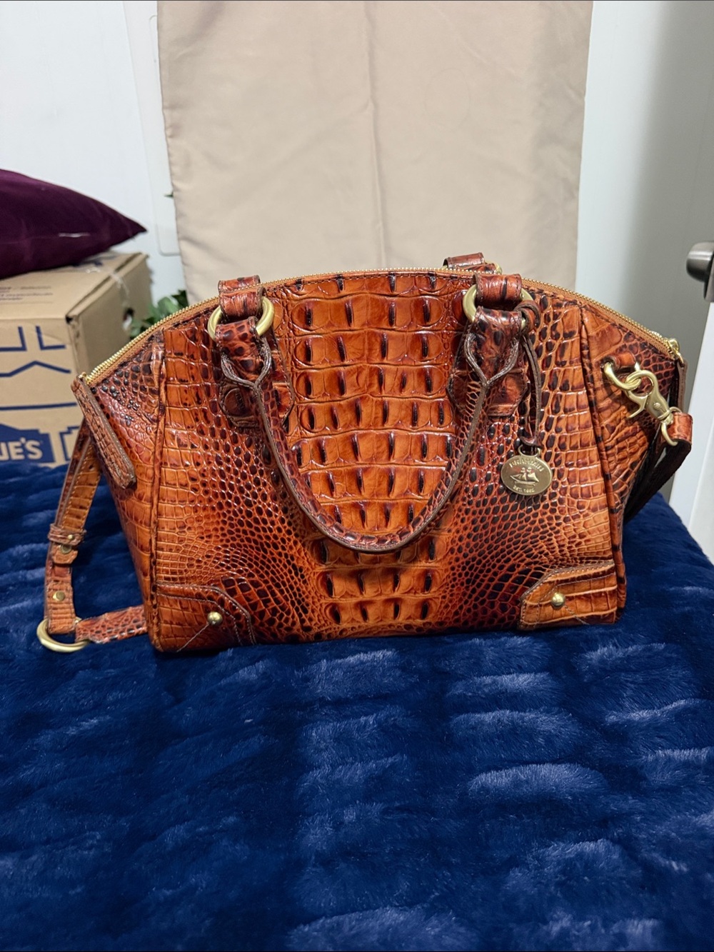 Brahmin Croc-Embossed Satchel - Cognac